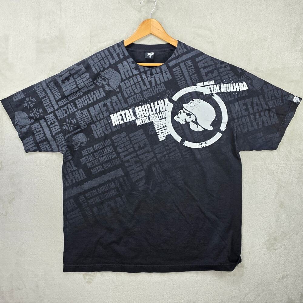Vtg Y2K Metal Mulisha Shirt XXL Black AOP Goth Grunge Pinkman Skull Skater Moto